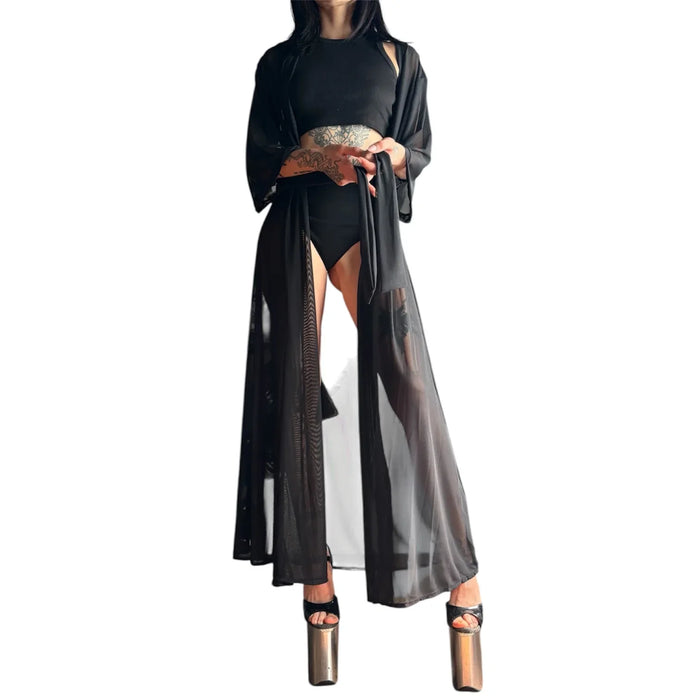 Kimono Largo Transparente Negro