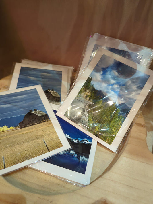 Three 3D photo cards by Mimi O'Neill Photography featuring vibrant, layered designs on high-quality cardstock.