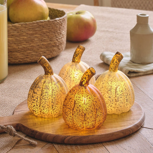 4 Mercury Glass Mini LED Pumpkin Decorations