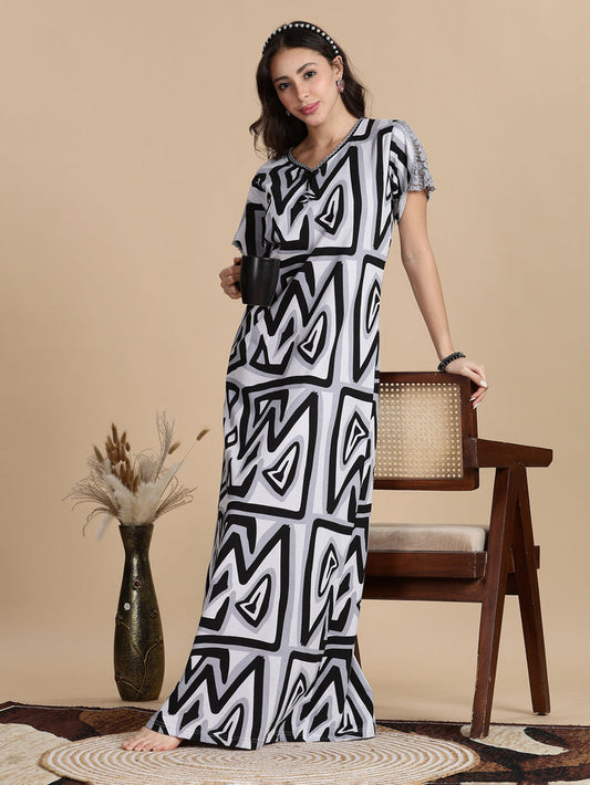 Premium Smoky Abstract Print Nighty for Ladies