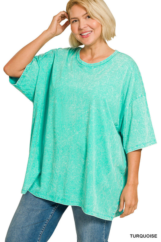 Acid Wash Tee-turquoise