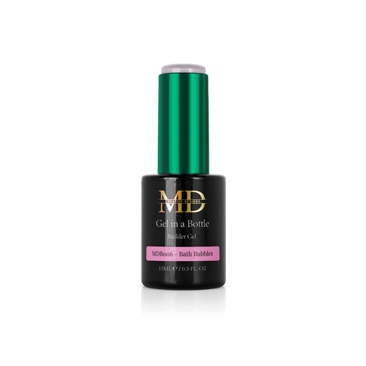 Nail gel in a bottle polish with green cap on a white background