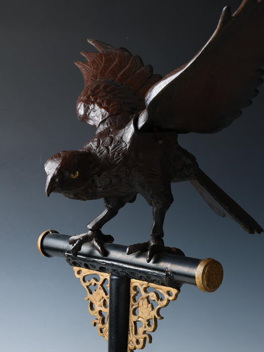Beautiful Fabulous Japanese Bronze Hawk -Room Guardian Sculpture- Great Takaoka Product