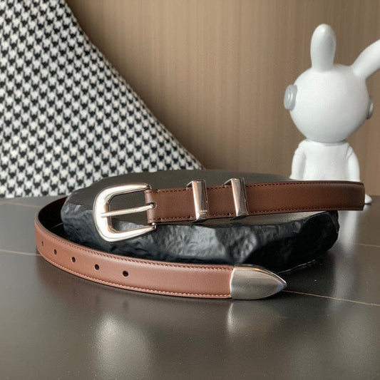 CELINE BELT 25MM MEDIUM WESTERN IN DARK BROWN CALFSKIN SILVER BUCKLE