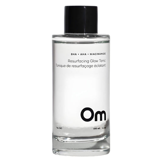 Bottle of OM Organics Bha + Aha + Niacinamide Resurfacing Glow Tonic 100mL