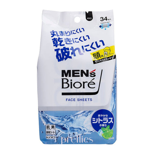 BIORE Men's Facial Cleansing Wipes 34pcs (Refreshing Citrus Scent)
