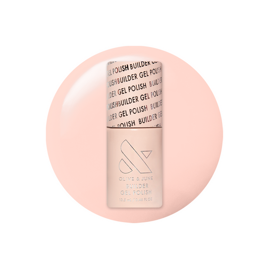 Blush Bounce - Builder Gel bottle on a soft blush pink background showcasing sheer classic manicure gel polish
