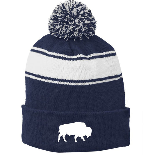 BRE Stripe Pom Pom Beanie- Embroidered