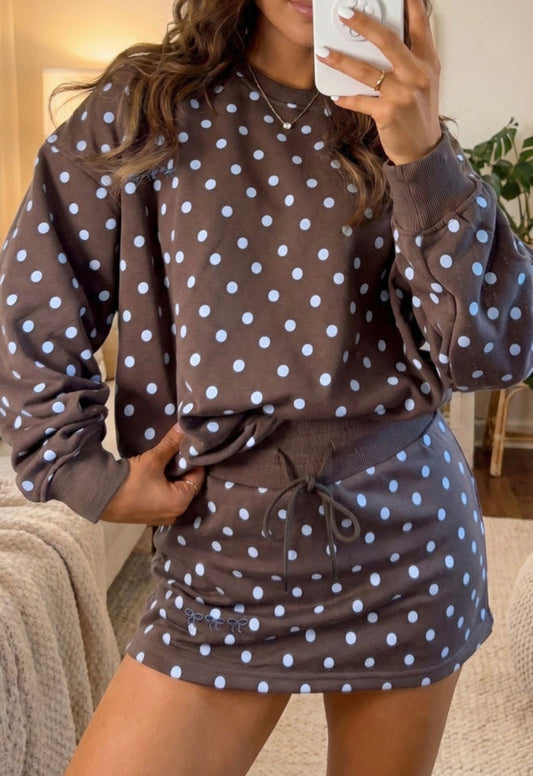 Brown Polkadot LS Skort Set