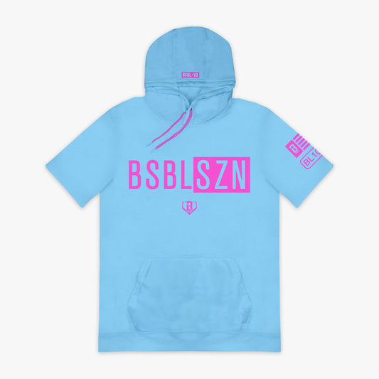 Blue BSBL-SZN Cotton Candy Blue short sleeve hoodie — front view
