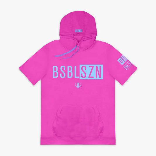 Pink BSBL-SZN Cotton Candy Pink short sleeve hoodie — front view