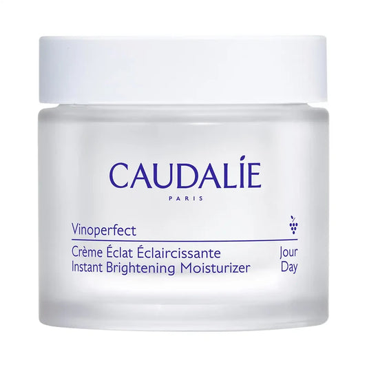 Caudalie Vinoperfect Brightening Refillable Moisturizer 50ml bottle, smooth texture, and elegant packaging for radiant skin.