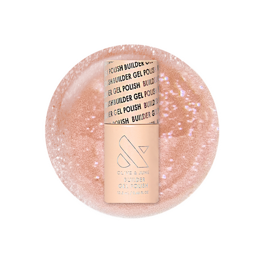 Champagne Chiffon - Builder Gel bottle on shimmer golden iridescent gel polish drop for manicure and nail care