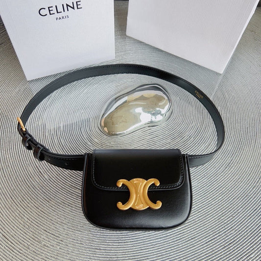 CELINE CL BELT BAG TRIOMPHE 25 MM BELT TRIOMPHE BLACK CALFSKIN GOLD HARDWARE