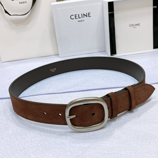 CELINE CL LARGE 35 MM BELT IN CHOCOLATE BROWN SUEDE LIGHT GOLD HARDWARE