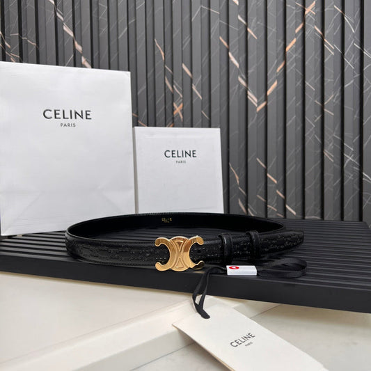 CELINE CL TRIOMPHE 25 MM BELT IN BLACK CALFSKIN GOLD HARDWARE