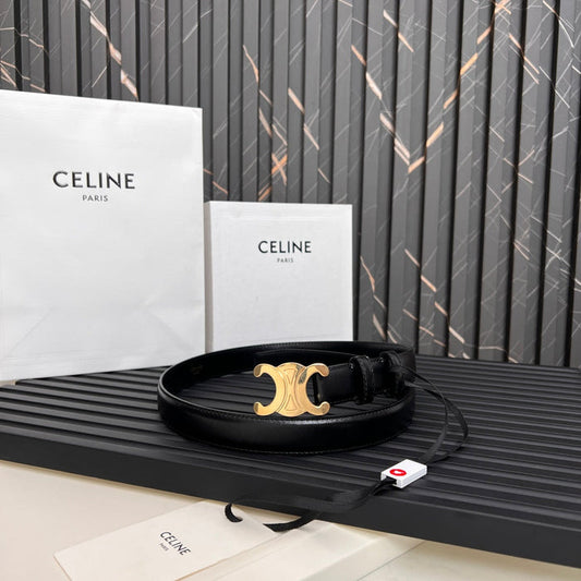CELINE CL TRIOMPHE 25 MM BELT IN BLACK SOLF CALFSKIN GOLD HARDWARE