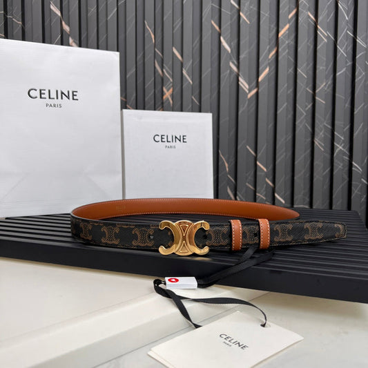 CELINE CL TRIOMPHE 25 MM BELT IN MONOGRAM BROWN CALFSKIN GOLD HARDWARE