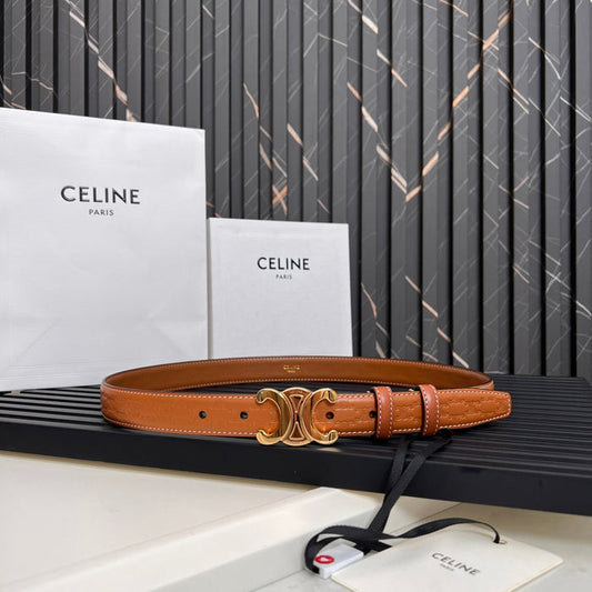 CELINE CL TRIOMPHE 25 MM BELT IN ORANGE CALFSKIN GOLD HARDWARE