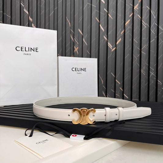 CELINE CL TRIOMPHE 25 MM BELT IN WHITE CALFSKIN GOLD HARDWARE