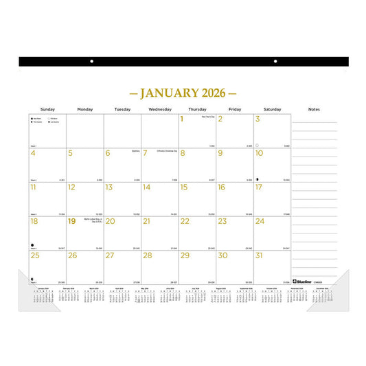 Blueline Classic Gold Monthly Desk Pad Calendar, 2026 C199003-26