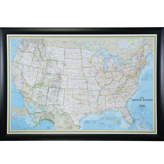 Classic United States Push Pin Map – Contemporary Wide Black
