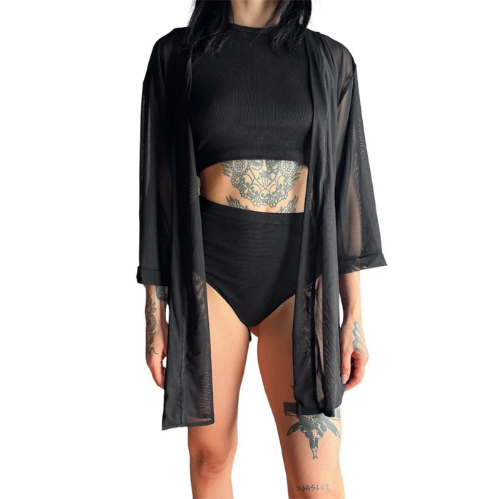 Kimono Corto Transparente Negro