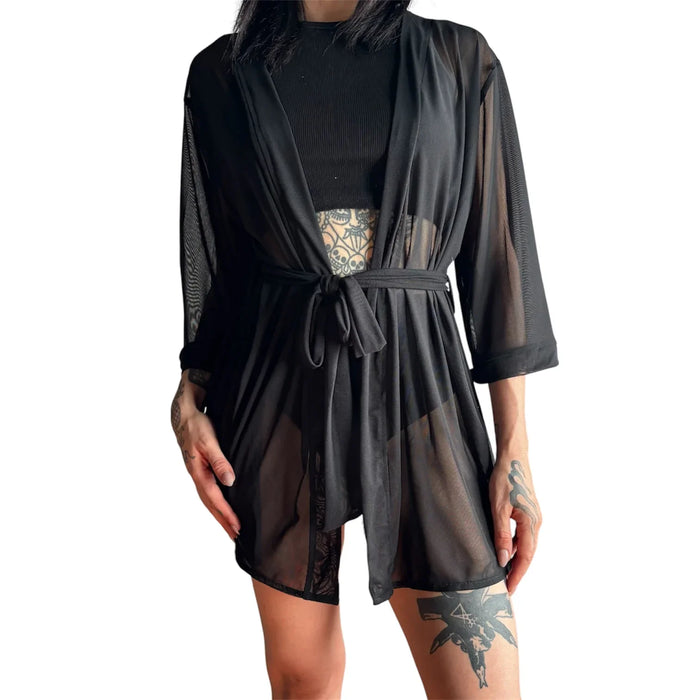 Kimono Corto Transparente Negro