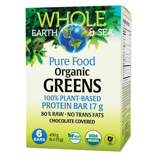 Box of Whole Earth & Sea Organic Greens Protein Bars 75 Grams 6 Bars
