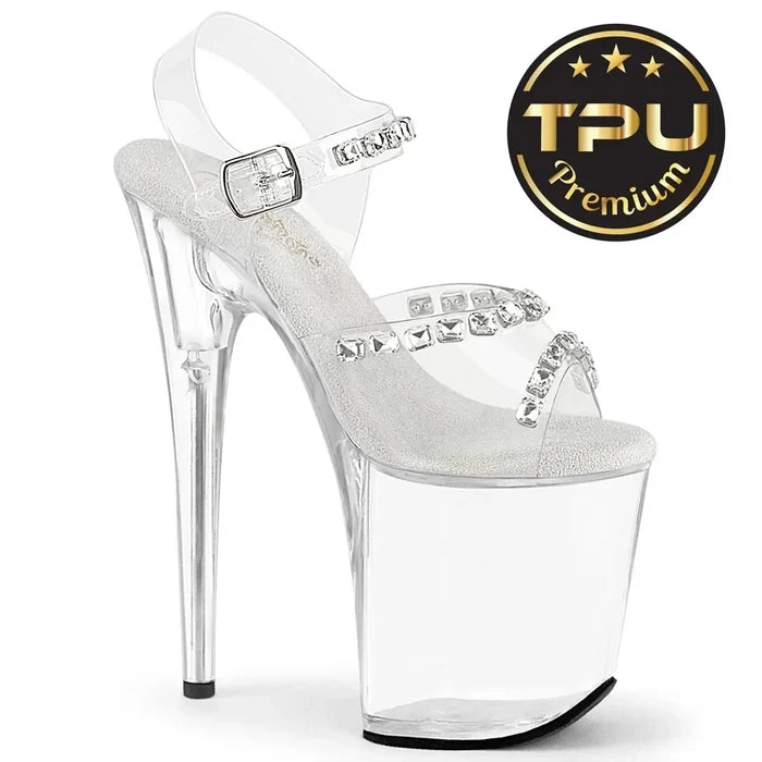 Sandalia Pole Dance Pleaser FLAMINGO-808PREM-STN Transparente 20 cm