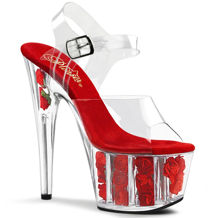Tacones Pleaser ADORE-708FL Transparente Rojo Flowers