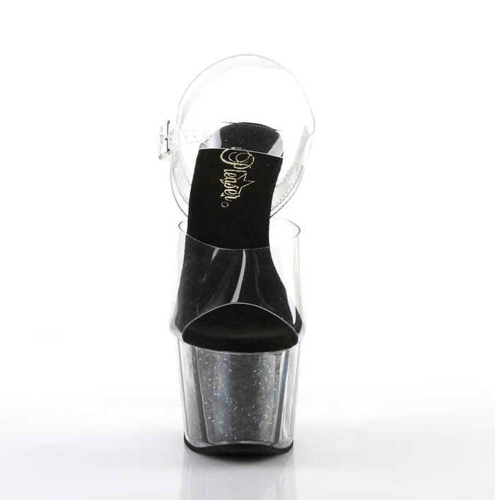 Tacones Pleaser ADORE-708G Transparente Negro Purpurina