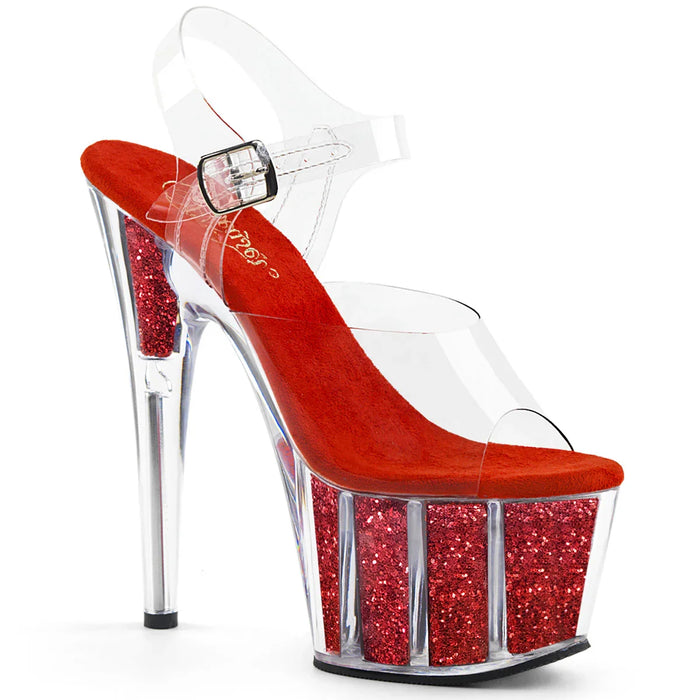 Tacones Pleaser ADORE-708G Transparente Rojo Purpurina