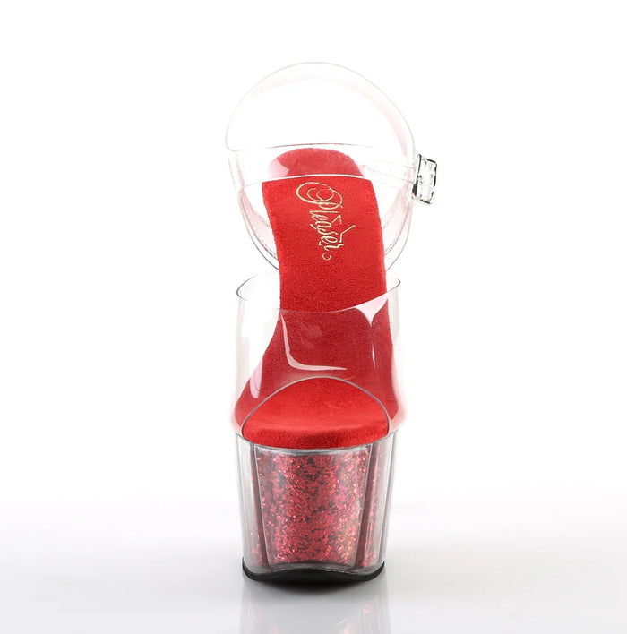 Tacones Pleaser ADORE-708G Transparente Rojo Purpurina