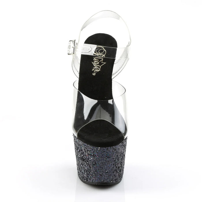 Tacones Pleaser ADORE-708LG Transparente Negro Purpurina