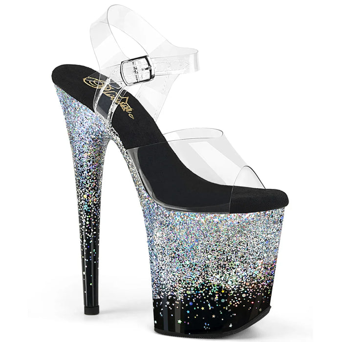 Tacones Pleaser FLAMINGO-808SS Transparente Negro Plata