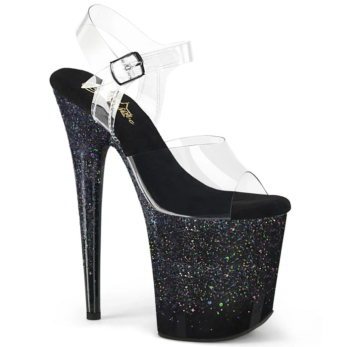 Tacones Pleaser FLAMINGO-808SS Transparente Negro Purpurina