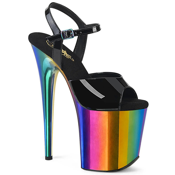 Tacones Pleaser FLAMINGO-809RC Negro Charol Rainbow