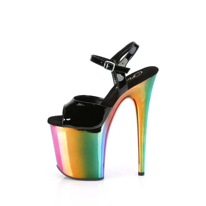 Tacones Pleaser FLAMINGO-809RC Negro Charol Rainbow