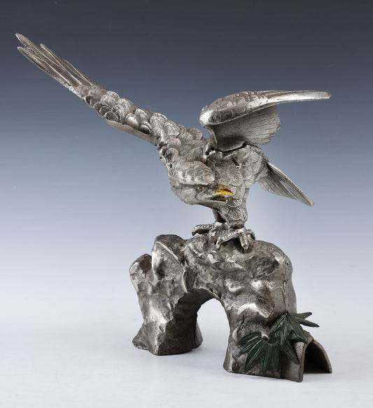Vintage Japanese Iron Hawk Sculpture  Takaoka Metalwork, Showa Era